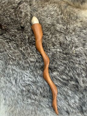 Hand-Carved Wooden Wand with indigo moonstone crystal - altar tools for rituals